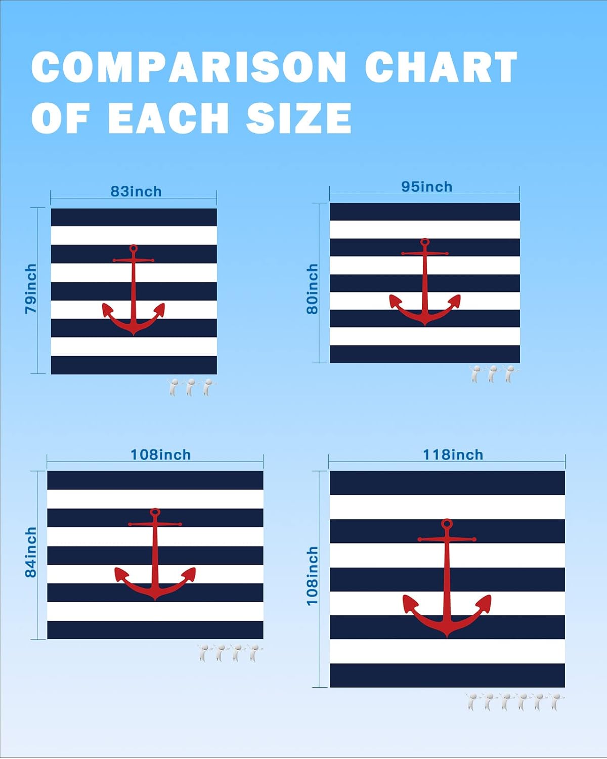 Nautical Retro Red Anchor on Stripes Beach Blanket Waterproof Sandproof Outdoor Picnic Mat 118"x108" Navy Blue and White Lightweight Large Beaach Blankets with 4 Stake & 4 Corner Pockets