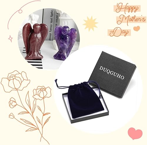 Miniatura 5 de DUQGUHO 2 figuras de cristal de decoración de ángel, estatua de fresa, amatista, cristales curativos, figuras de ángeles de piedra, piedras