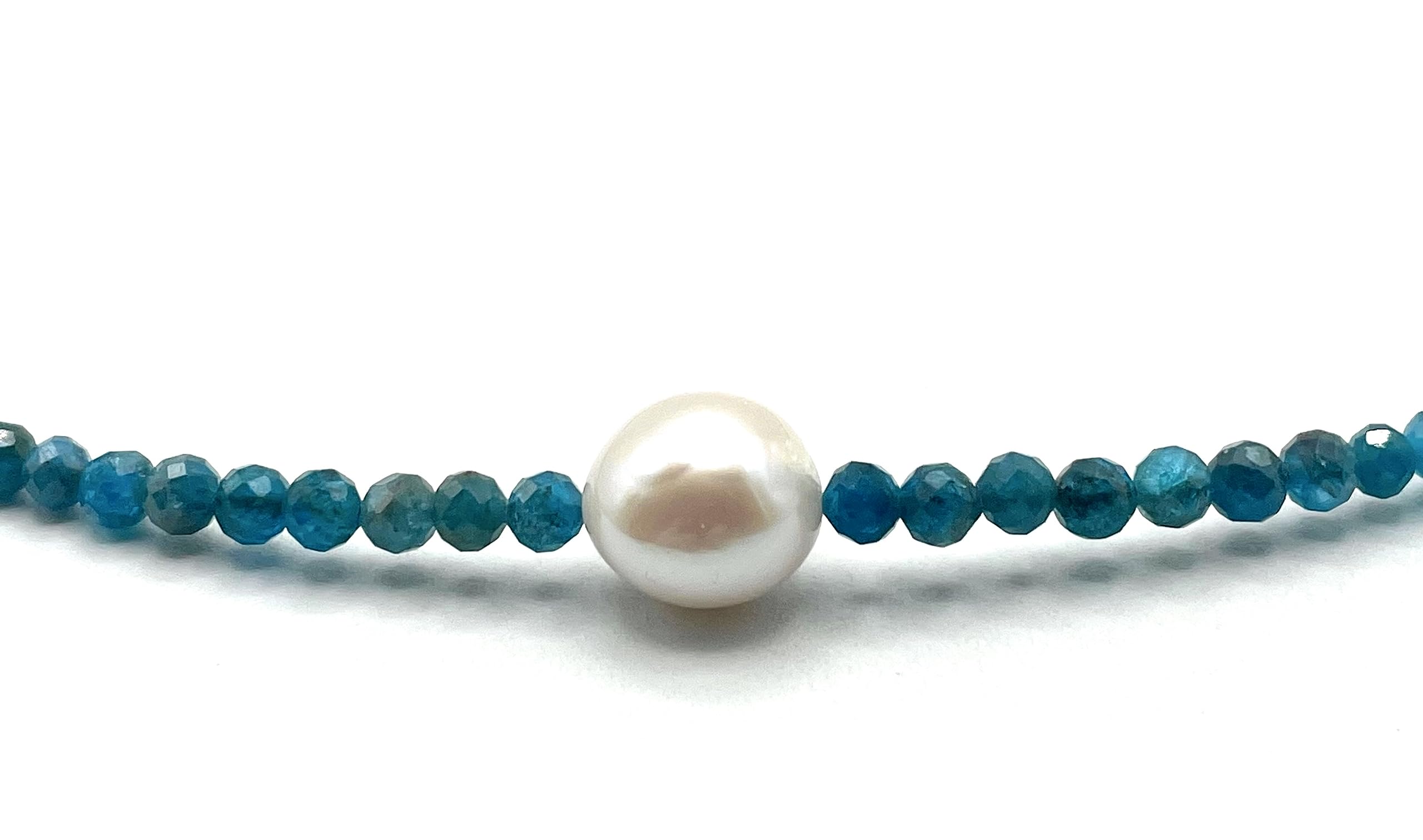 Collana con Apatite Blu e Perla Bianca Naturale, Girocollo con Piccole Pietre, Argento 925, Gioielli Italiani, Bijoux Estate, Made in Italy