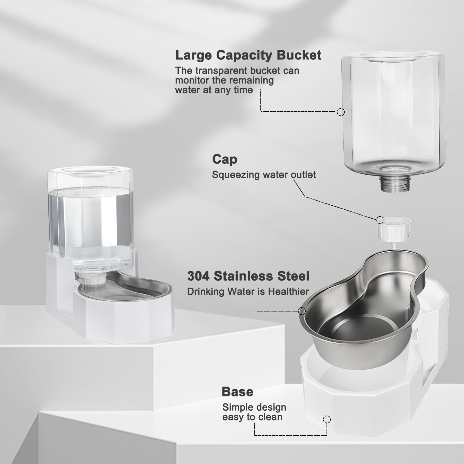 Sfozstra Large Dog Water Dispenser: 4L Stainless Steel Gravity Cat Water Feeder - Quiet Refill - No Power Needed - for Kittens & Cats - Bedroom/Kitchen Corner/Crate Area - image 4