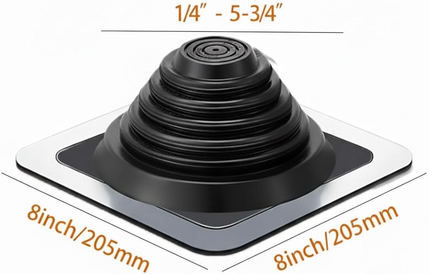 4Pcs Metal Roof Vents Flashing Kit for Houses, Fits Pipe Od 1/4" to 5-3/4", EPDM Flexible Roof Jacks, Square Base 8" x 8" - Weatherproof and Durable Roofing Boots for Residential Roofing Projects