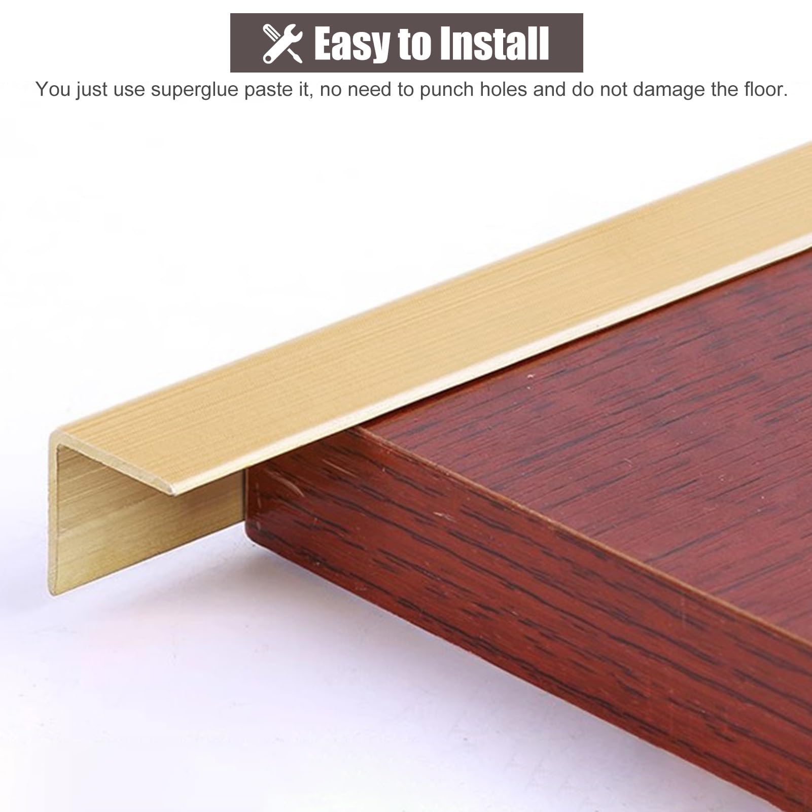 90cm L-Shaped Transition Molding – Aluminum Floor Trim With Wood Grain, Self-Adhesive Stair Nosing, Doorway Threshold, And Corner Guard For Tiles And Laminate