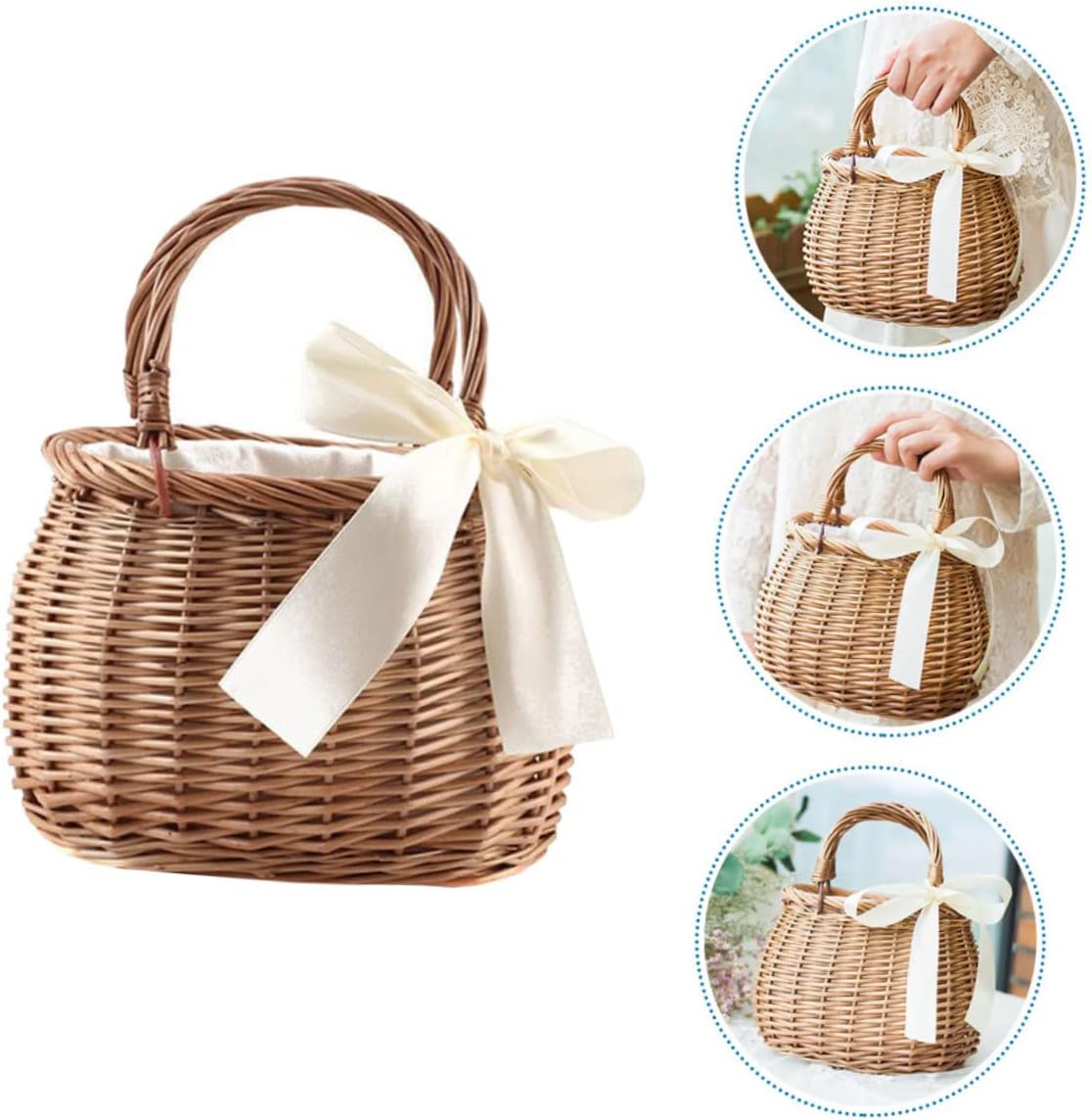 Gadpiparty Hand-Woven Willow Flower Basket 8.26X5.90X4.72 Inch Rustic Wicker Storage Container for Flower Girls Picnic Garden Decor and Multi-Functional Use