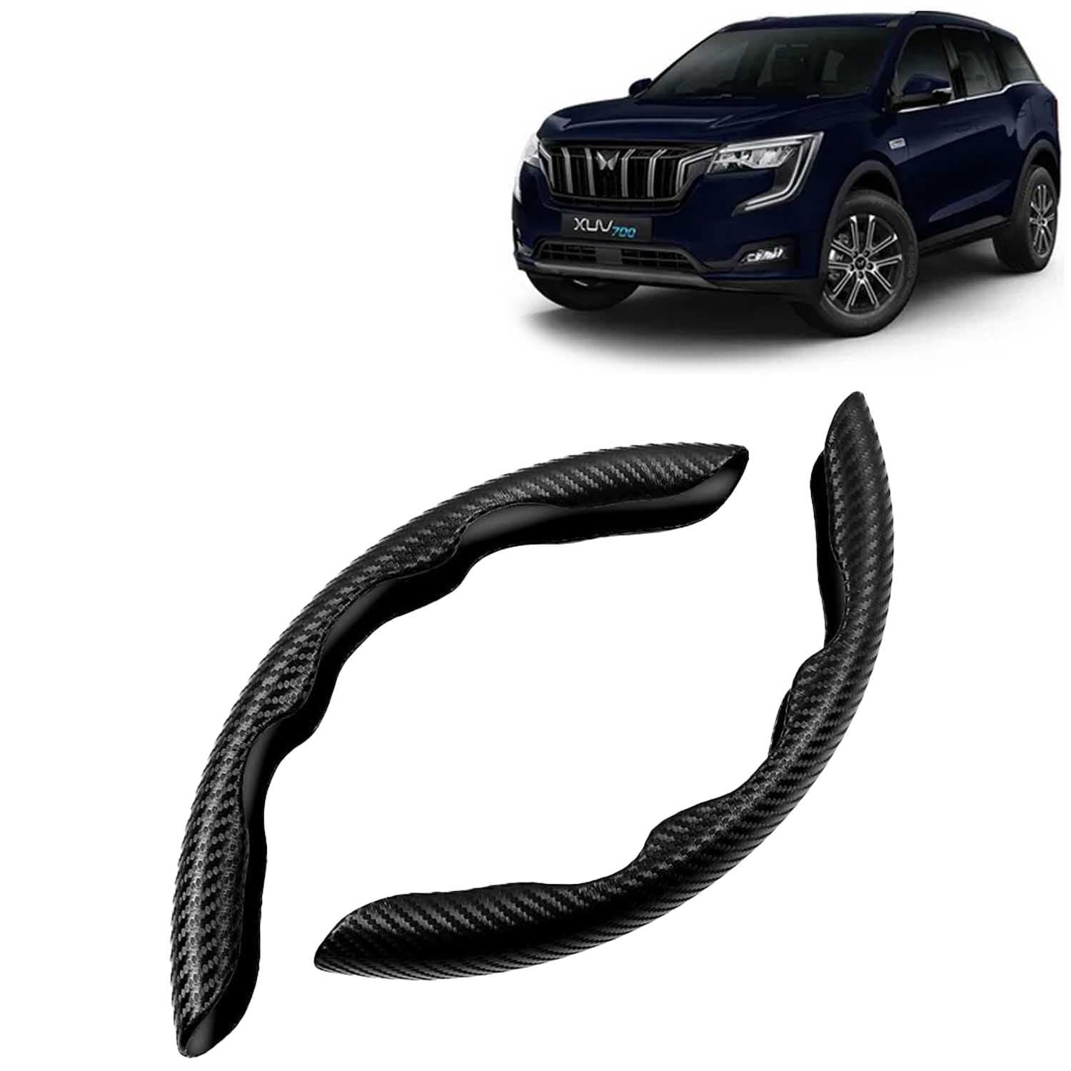KINGSWAY Advanced Fiber Steering Wheel Grip Cover Compatible with Mahindra XUV 700 (Year 2021 Onwards) with Carbon Black Finish, Universal Fit Non-Slip and Safe Car Accessories, Set of 2 Pieces