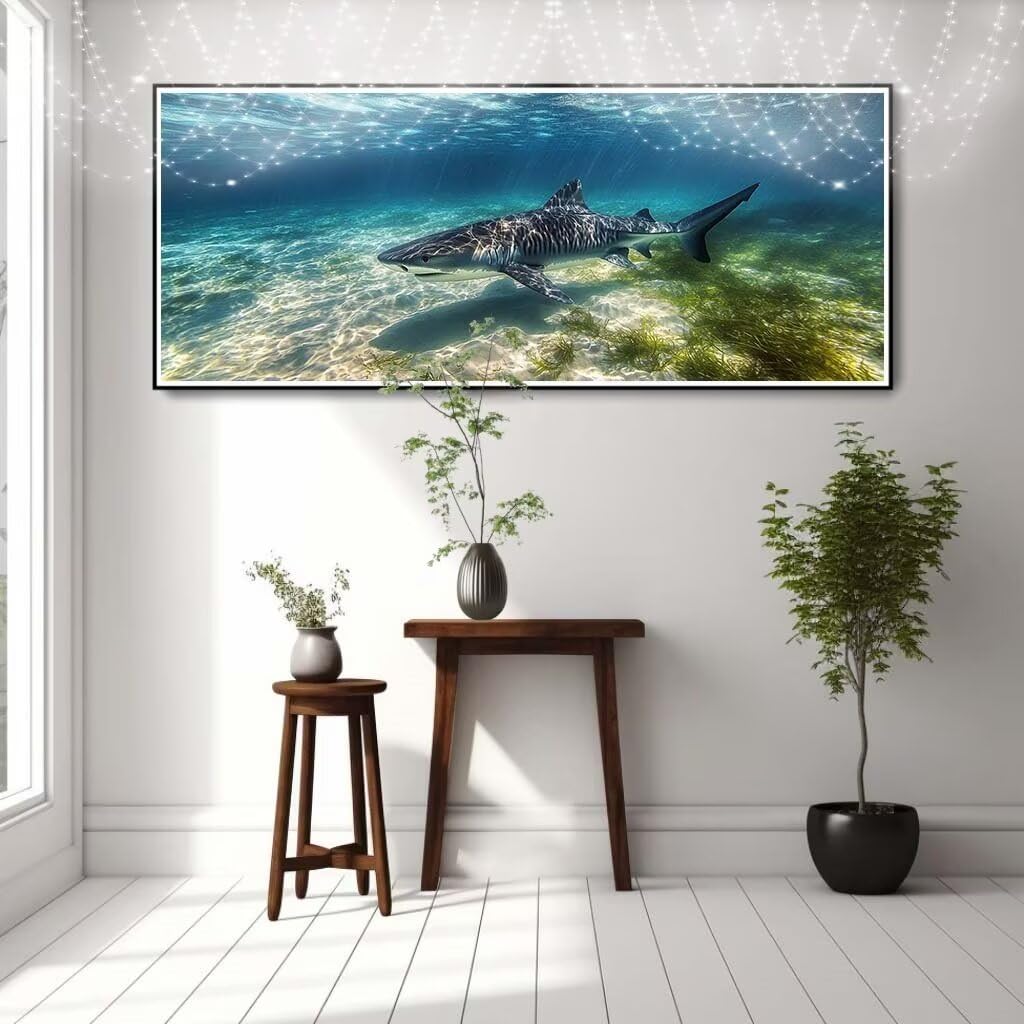 Malarstwo diamentowe 5D, dla dorosłych, rekina, zwierzę, obraz "zrób to sam", obraz dla dzieci, 60 x 120 cm, zestaw do malowania diamentami, dekoracja ścienna 8E-4943