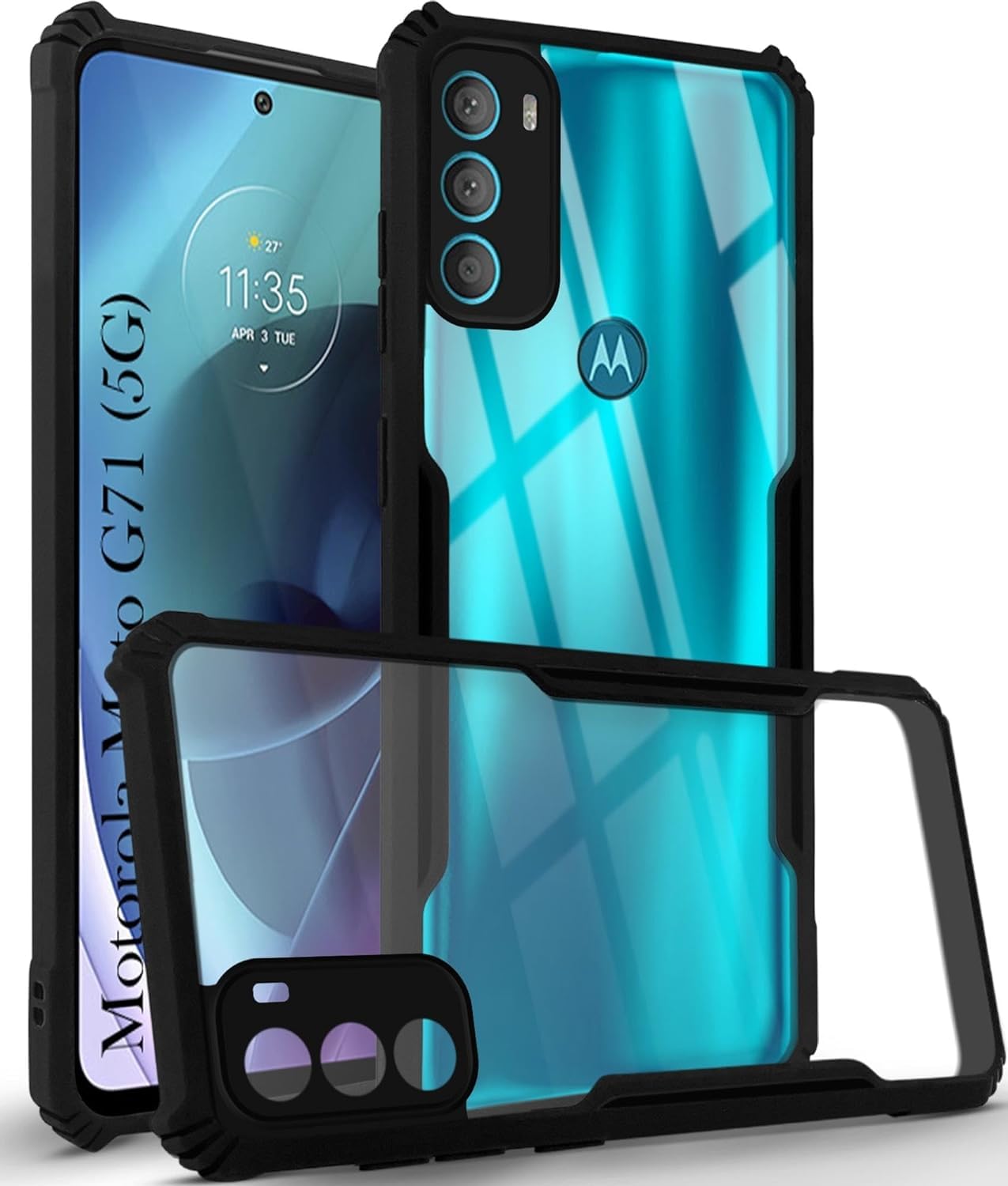 SUNSHINE® MOTO-G71 (5G) | Camera Protection Shockproof Bumper-Edge | Acrylic Crystal Clear 360 Degree Protection TPU+PC | Transparent Eagle Back Case Cover (Black) (B0D9M2RJTP) Amazon Price History, Amazon Price Tracker