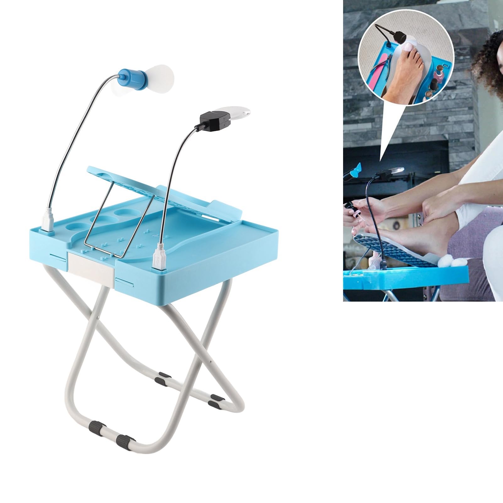 Pedicure Foot Rest, Professional Pedicure Foot Stand Stool Adjustable Pedicure Nail Pedal with Fan and LED - Image 2