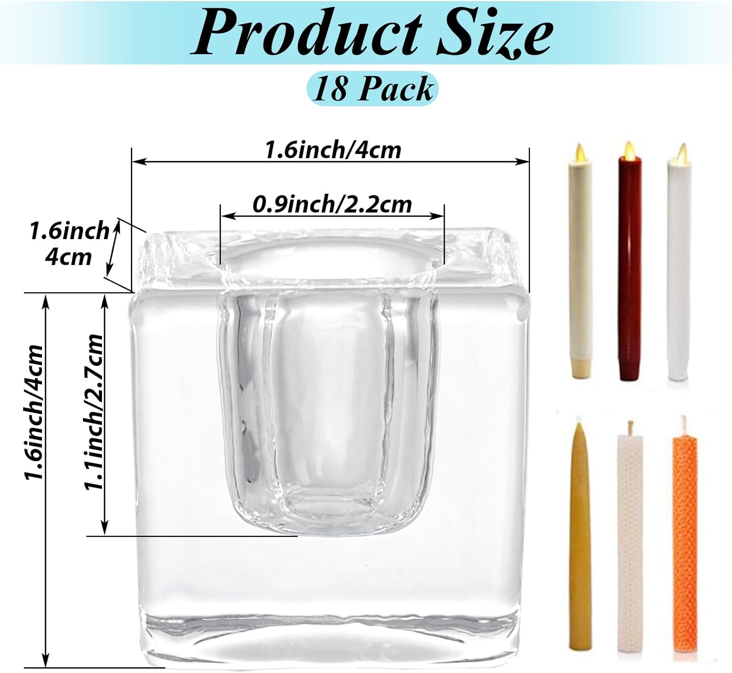 CYEAH 18 Pcs Glass Candle Holder, Taper Candle Holders for Table Centerpiece, Clear Crystal Candle Stick Candle Holders, Square Candlestick Holders for Wedding Easter Christmas Thanksgiving - Image 2