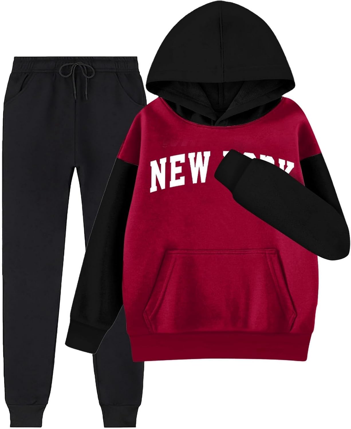 New York 2 Piece Outfits for Girls Kids Hoodie Fall Going Out Toddler Sweatsuits Sets Checkered Casual Long Sleeve