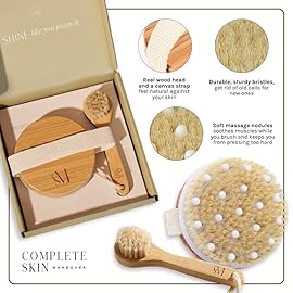 CSM Dry Brushing Body Brush Set - Natural Bristle Dry Brush for Body & Face Exfoliation, Lymphatic Drainage and Circulation Boost