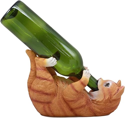 Ebros - Soporte para botella de vino de gato atigrado felino para mesa caprichosa para estantes de vino o estatuas de animales y figuras de gatitos,