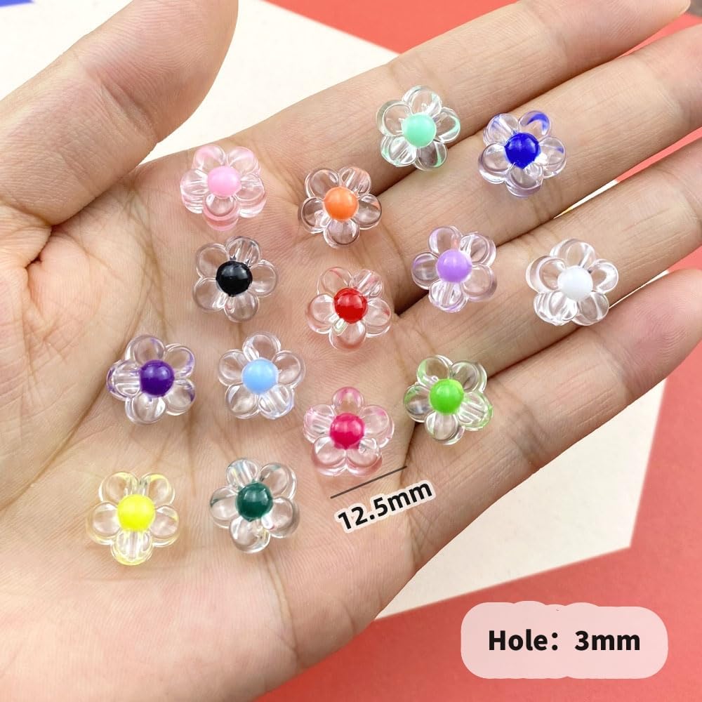 150Pcs Acrylic Flower Beads Candy Color Transparent Plastic Pastel Spacer Beads with Hole for DIY Crafts Wind Chimes Suncatcher Necklaces Bracelets Earrings Jewelry Making(Frosted Mixed Color) - Image 3