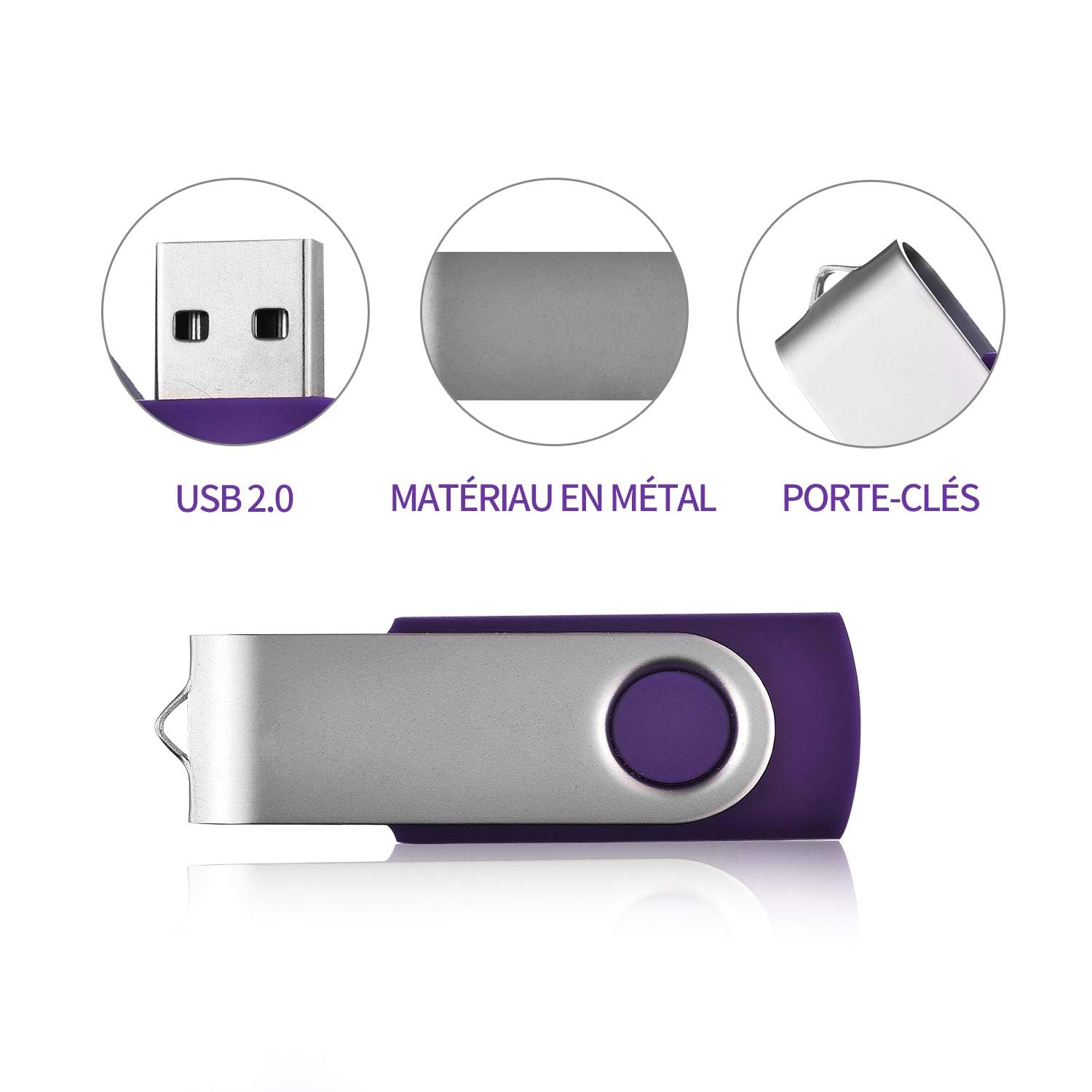 Lot de 100 Clé USB 2Go Cle USB 2.0 Flash Drive Cles USB Pivotant Mémoire Sticks U Disque pour PC Ordinateur Portable(10 Couleurs)(2GB*100PCS)