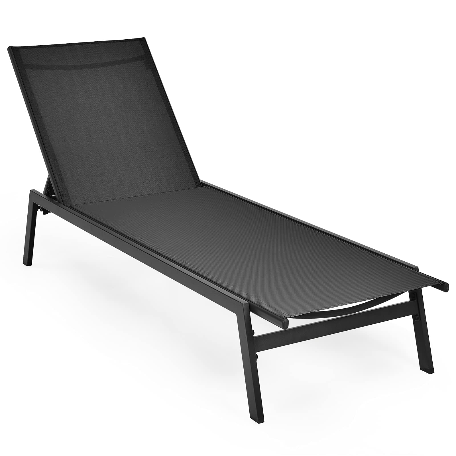 - Tangkula Outdoor Chaise Lounge Chair, 6-Position Adjustable Reclining Chair with Breathable Fabric and Heavy Duty Steel Frame, Patio Lounge Chair for Garden, Backyard and Poolside (1, Black)