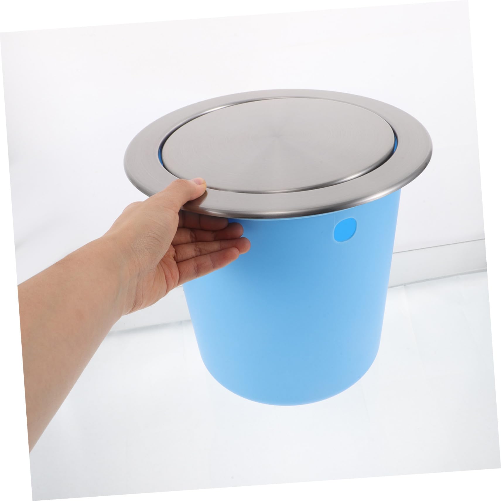 Cabilock Papelera Empotrada para Encimera con Tapa Silenciosa Cubo de Basura Inoxidable y Plástico Espacio Ahorro para Cocina Baño y Restaurante
