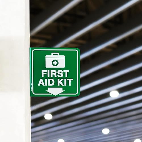 Miniatura 10 de T&R Letrero de primeros auxilios, primeros auxilios con símbolo de cruz, paquete de 2 unidades, acrílico de 6 x 6 pulgadas, 2 agujeros