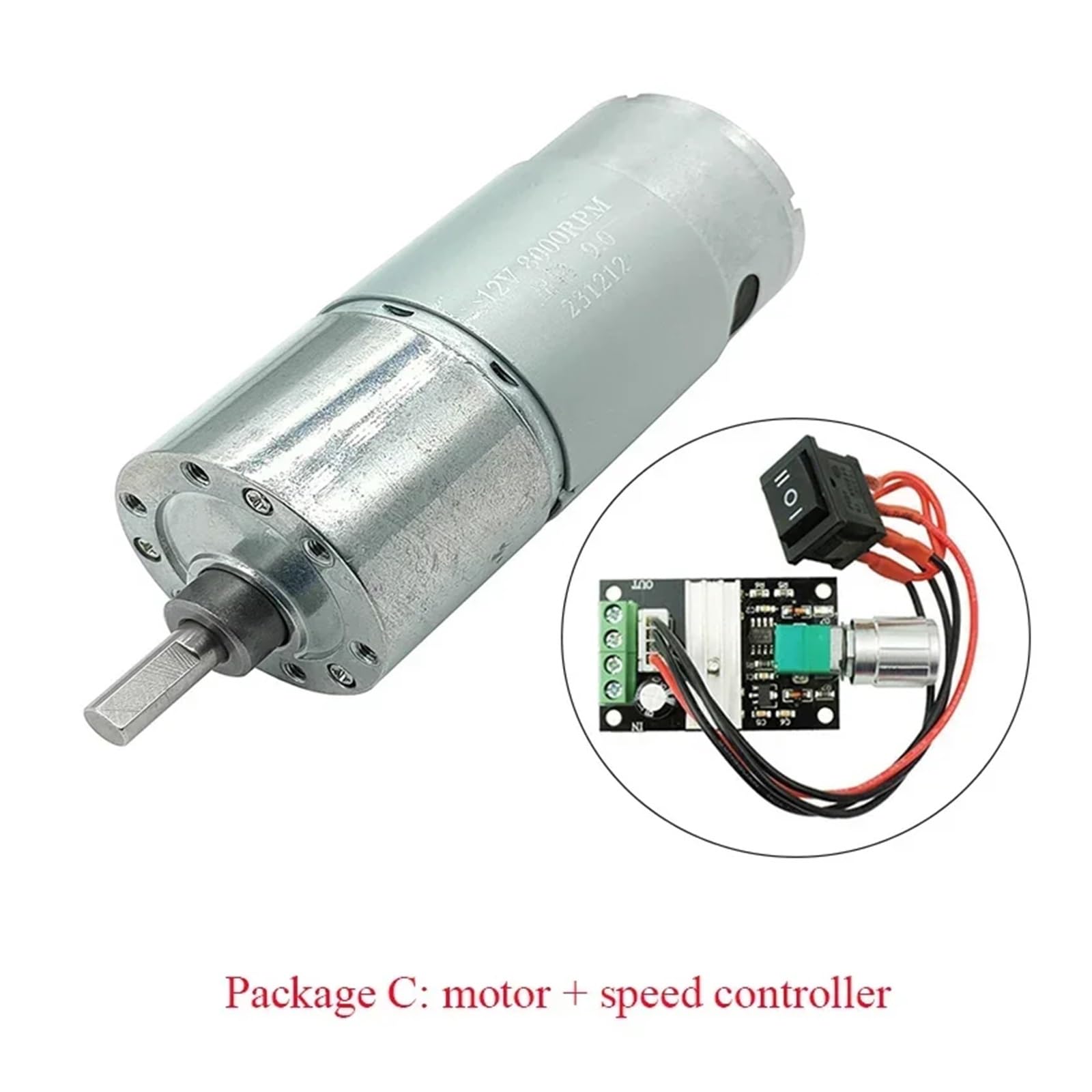 Hochleistungs-Getriebemotor 37GB-555 12V/24V 555 Gleichstrommotor 9 U/min bis 1280 U/min, langsame Drehzahlregelung, 37 mm Bürstengetriebemotor(12V 20RPM,Package B)