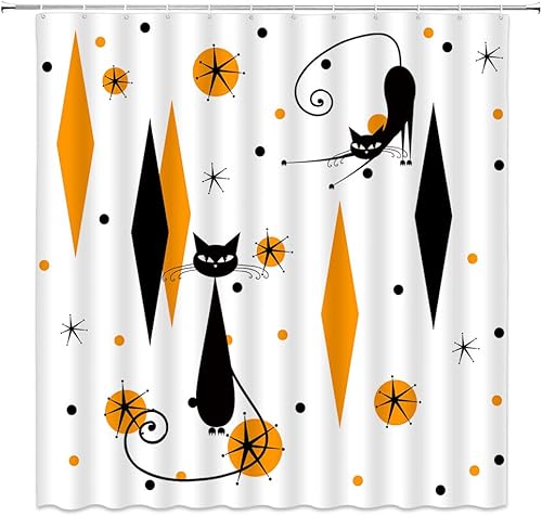 Miniatura 28 de GCTNBJL Cortina de ducha geométrica moderna de mediados de siglo, gato negro, estrellas atómicas, abstracto, rosa, negro, geométrico, retro, de los