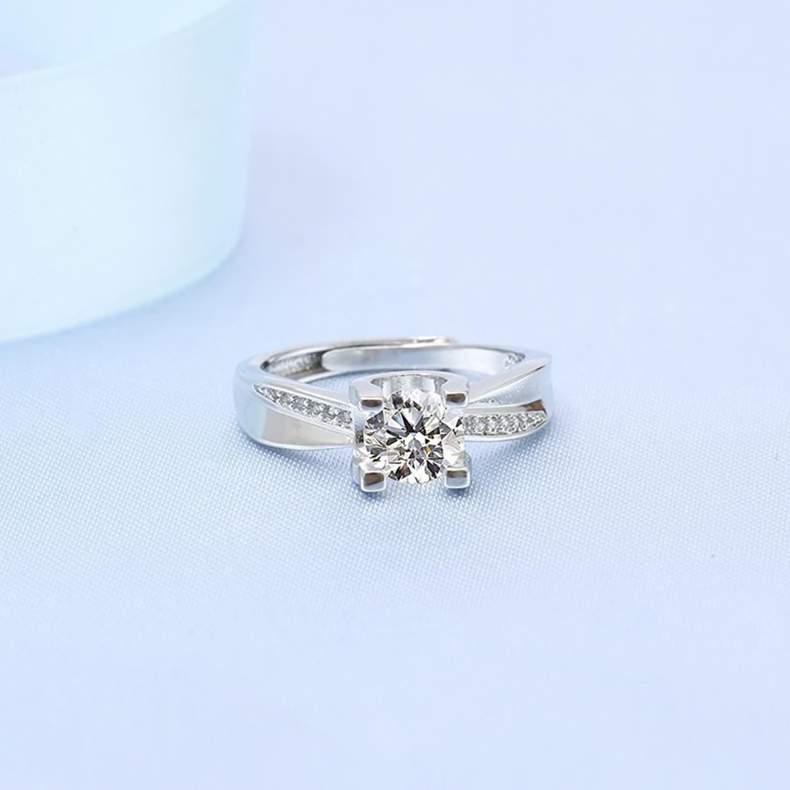 Daesar Anillo de Boda de Mujer con Redondo con Diamante Creado de 1ct, Oro Blanco 9K/14K/18K, Anillo Prometido Plata