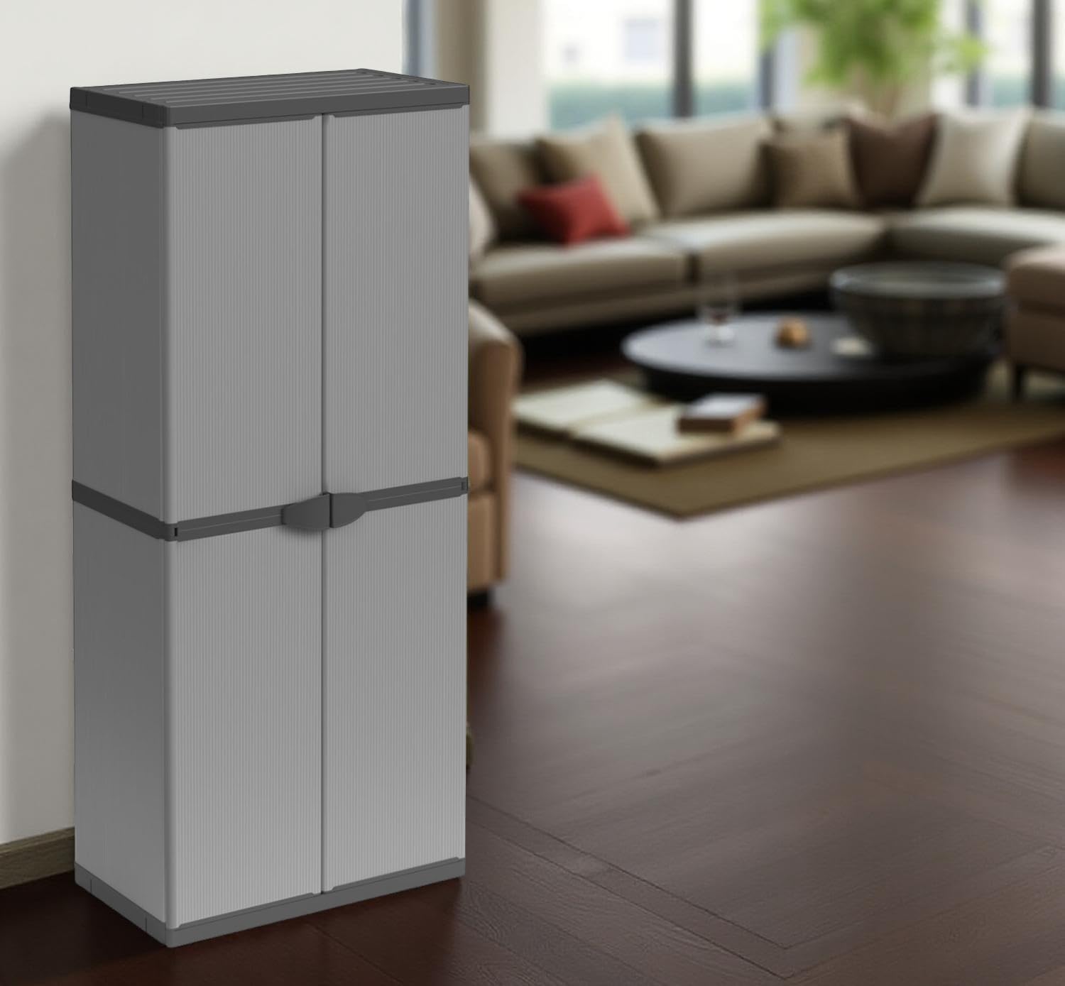 Armadio da Esterno 68x40x165h cm 2 Ante 3 Ripiani Idrorepellente Made in Italy Grigio Chiaro