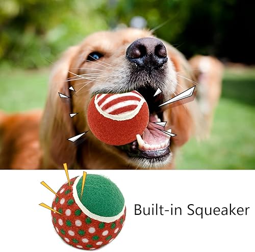 Miniatura 3 de Vehomy Pelotas de tenis de Navidad para perros, 8 unidades, pelota de tenis chirriante, juguete interactivo para cachorros verdes y rojos, juguetes