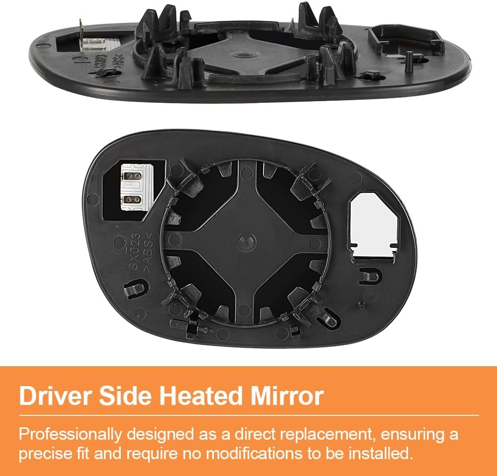 Senzeal Driver Side Heated Mirror Glass Replacement for Dodge Challenger 2008 2009 2010 2011 2012 2013 2014 2015 (Left Side)