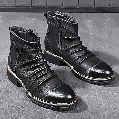 Calemdy Men's Chelsea Ankle Boots Side Zipper Pu Leather Chelsea Boots Round Toe Outdoor Boots Vintage Winter Boots Cowboy Boots #TOP3