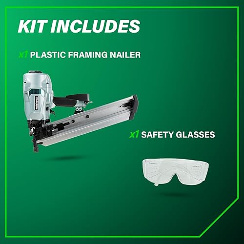 Miniatura 5 de Metabo HPT Clavadora de encuadre  Neumática  Para LVL  Clavos de marco de plástico de 2-38 a 3-12 pulgadas  0.162 pulgadas, cabeza completa  21