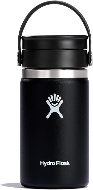 HYDRO FLASK - Travel Coffee Flask 354 ml (12 oz) - Vacuum Insulated Stainless Steel Travel Mug with Leak Proof Flex Sip Lid - BPA-Free - Wide Mouth - Black