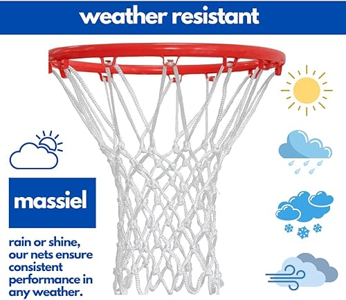 Miniatura 6 de Massiel Red de baloncesto  Redes de baloncesto resistentes al aire libre, todo tipo de clima, anti látigo de 12 bucles, repuesto de red estándar