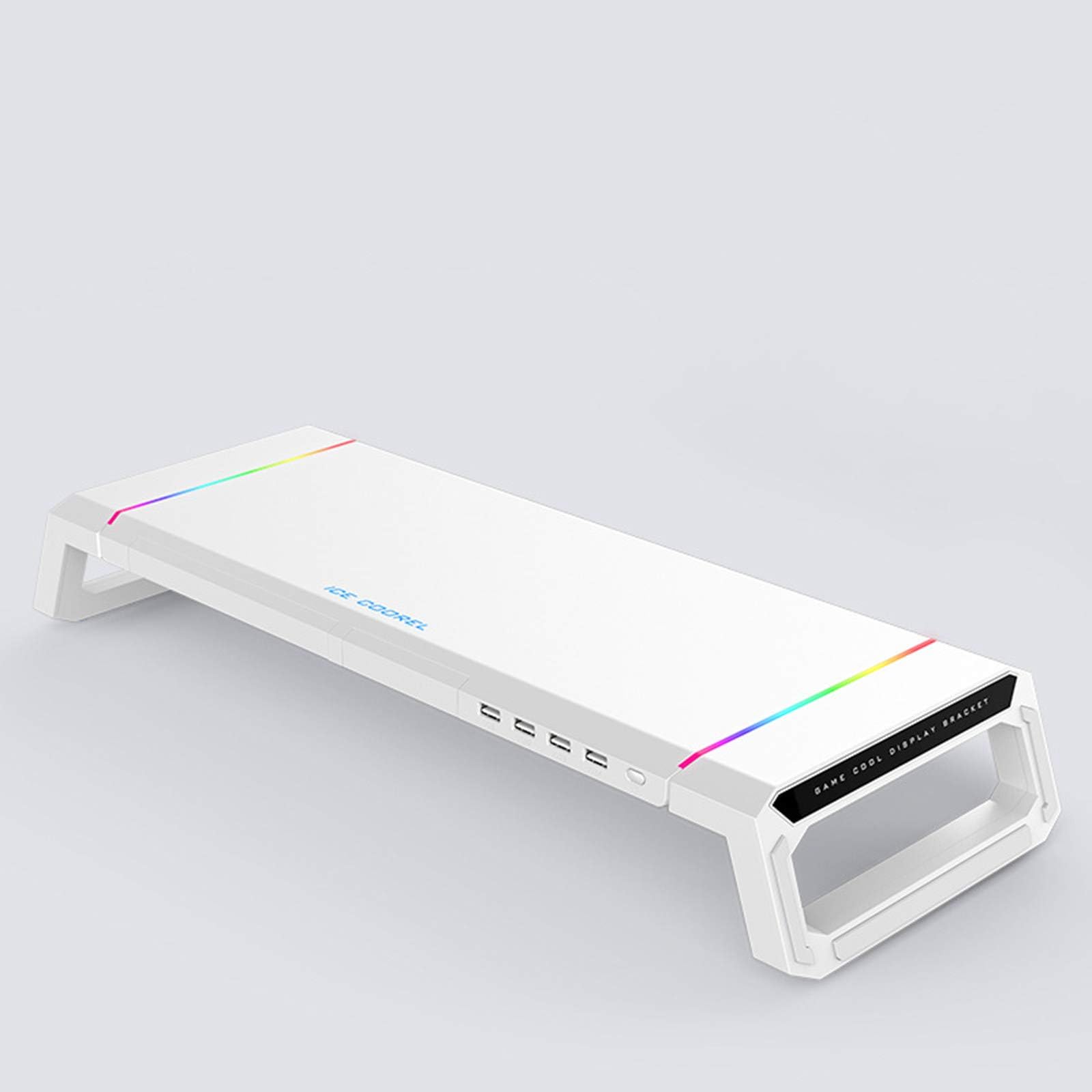 Multifunction Computer Heightening Shelf With RGB Lighting And 4 USB 3.0 Ports,Foldable Monitor Stand Riser, For PC Laptop MacBook,Load 30kg/66Ib,White