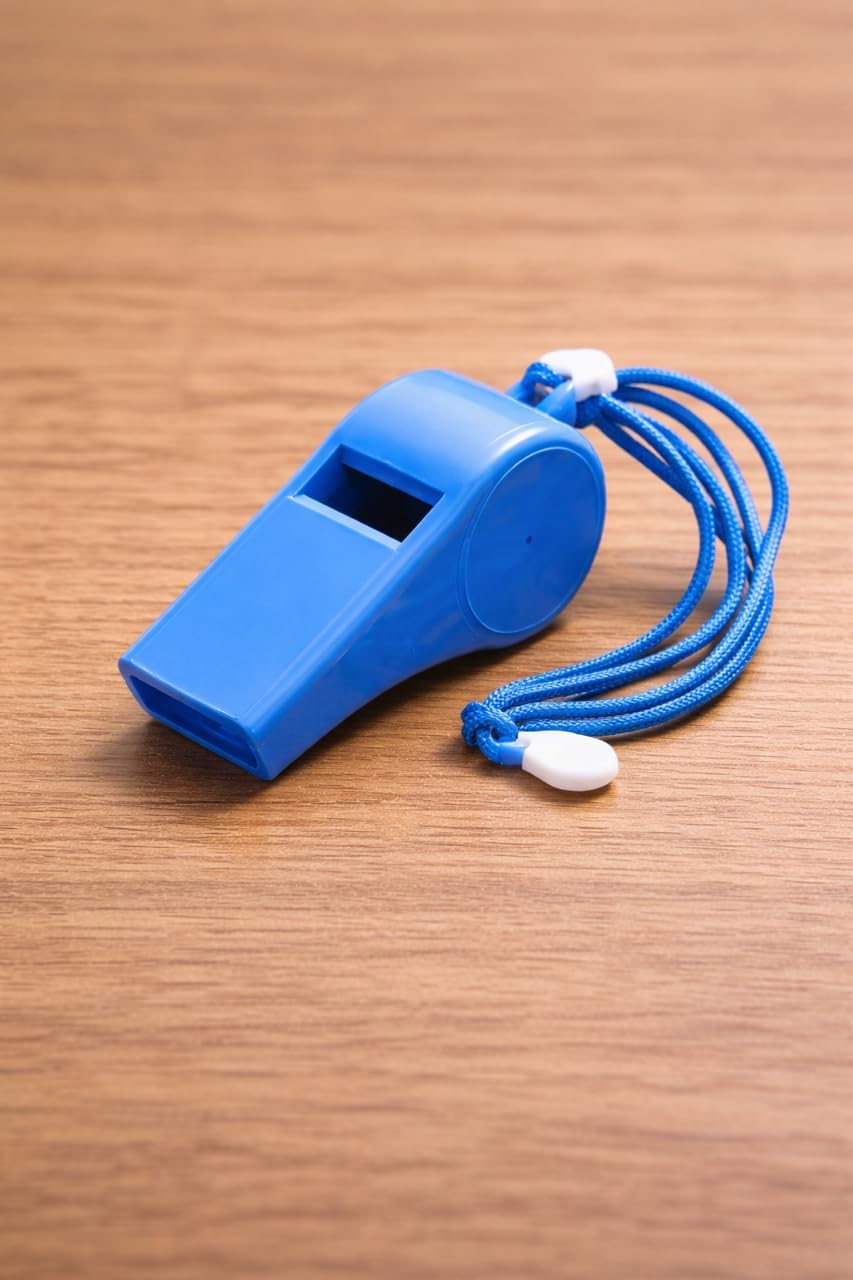 Blue Decorative Whistle with Plastic Lanyard for Football and Sports Matches, Pack of 12