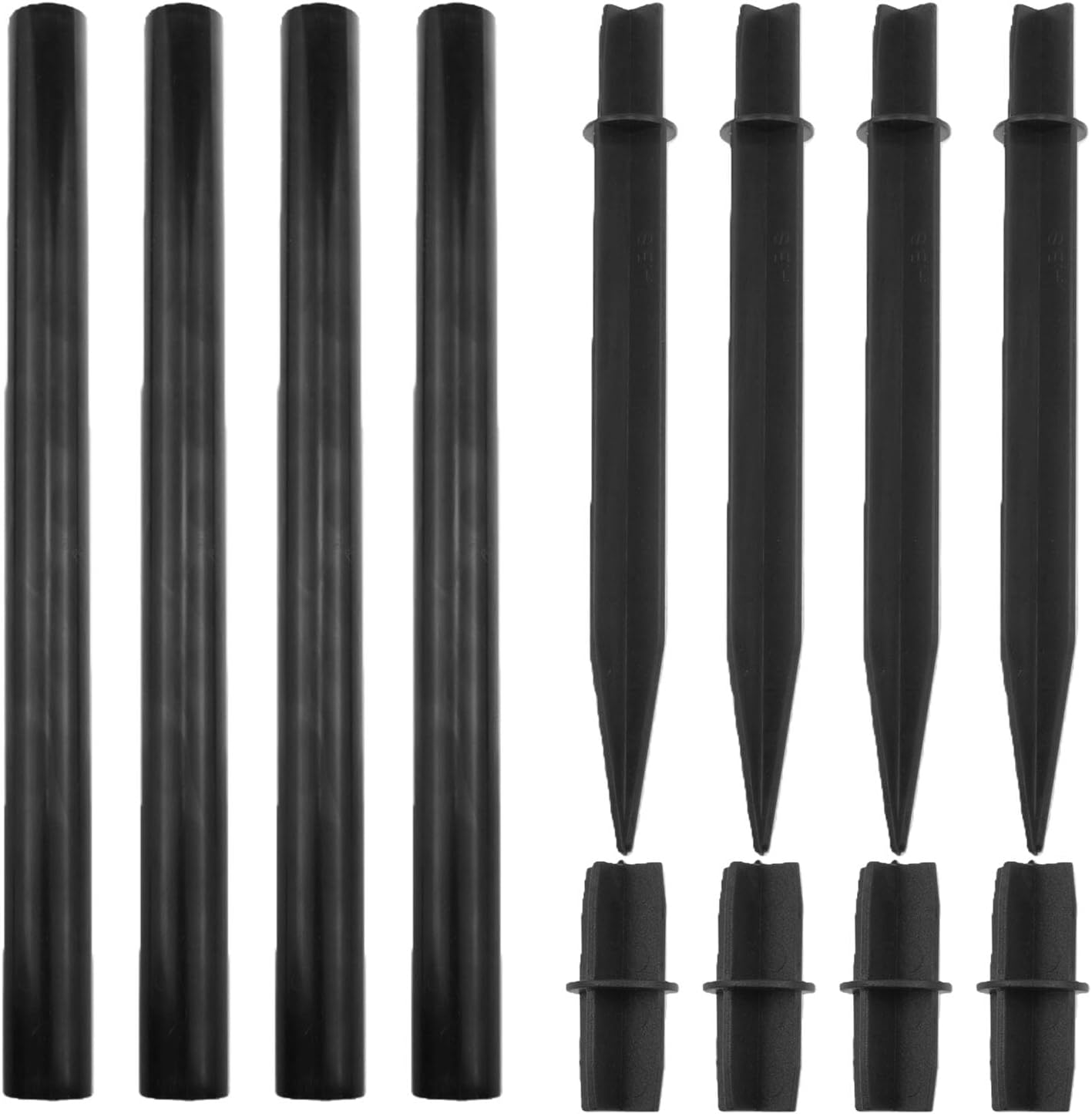 4 Sets Solar Light Stakes, 0.84 Inch Replacement Extension Kit | 11.8 Inch Tubes; 8.26 Inch Ground Rods; 1.97 Inch Adapters; Outdoor Plastic; Tool-Free Fit