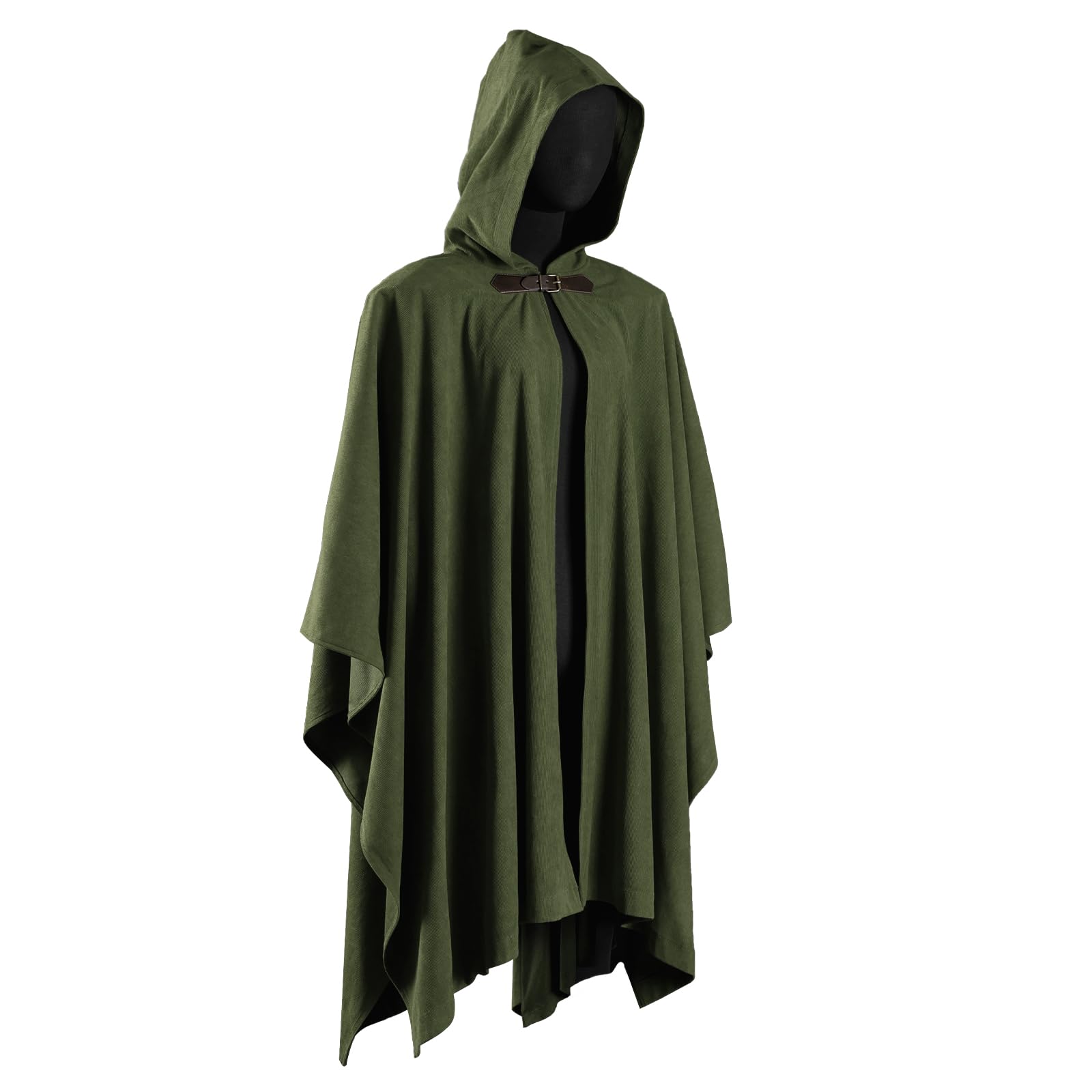 HiiFeuer Medieval Corduroy Hooded Cloak with Adjustable Brooch, Fantasy Poncho Renaissance Costume Cape Ren Faire Cosplay (Green) - Image 4