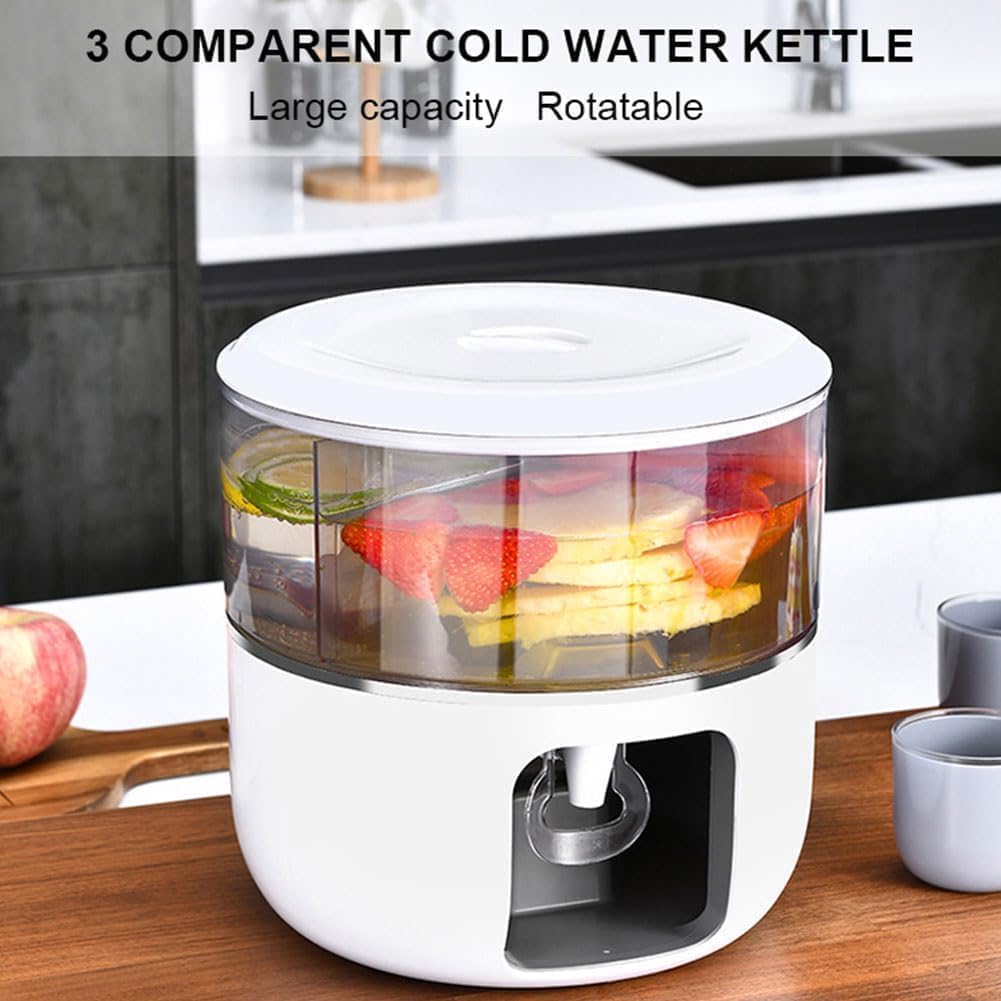 AMPLIN 3 Compartment Rotatable Cold Jar, Refrigerator with Faucet, Large Capacity 5L Juice Drink Dispenser, Beverage, Juice Dispenser, Drink Dispenser, Clear Iced Beverage Dispensers 2
