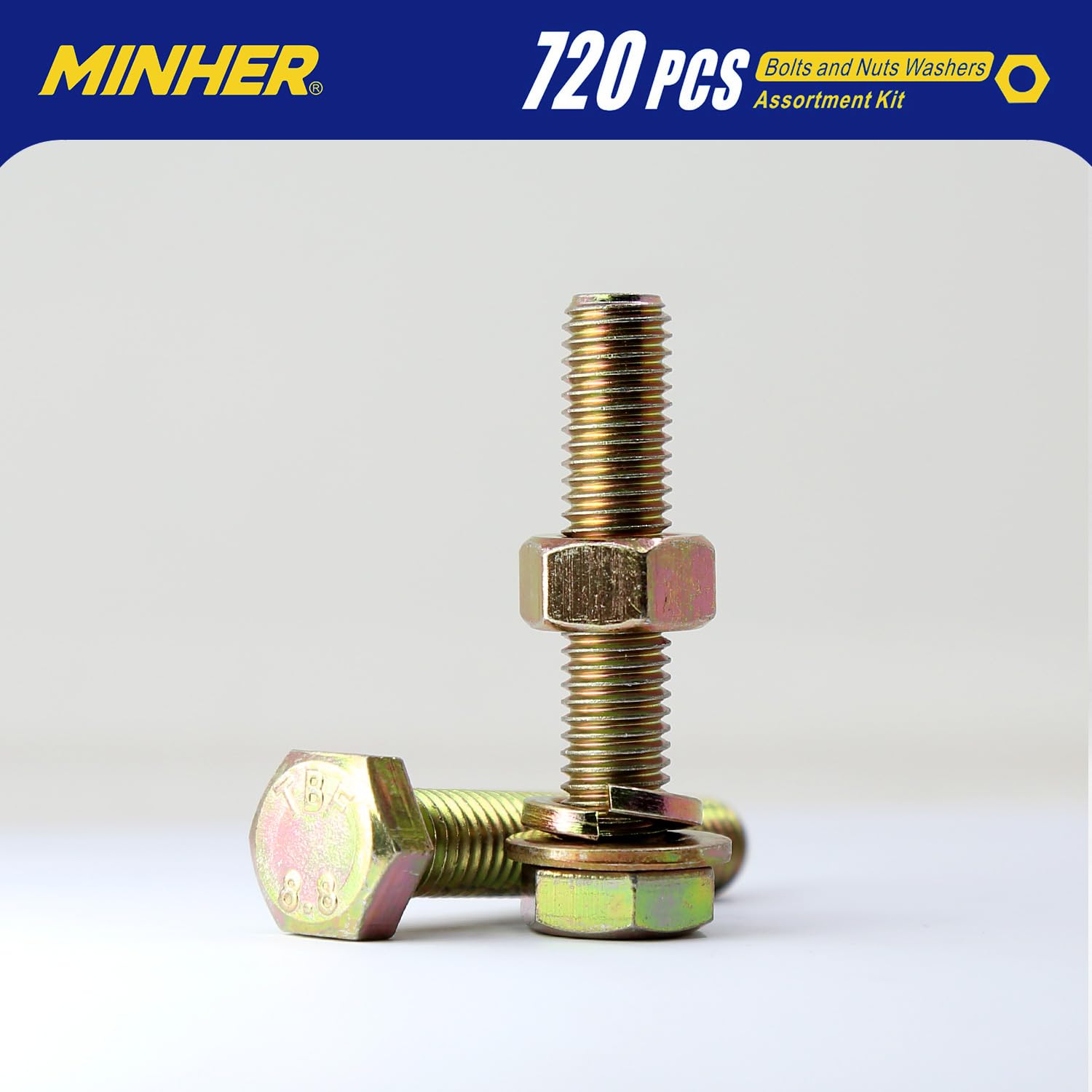 M4 M5 M6 720 Piezas de Tornillos Hexagonales y Juego de Tuercas y Arandelas, Acero Aleado Galvanizado de Grado 8,8