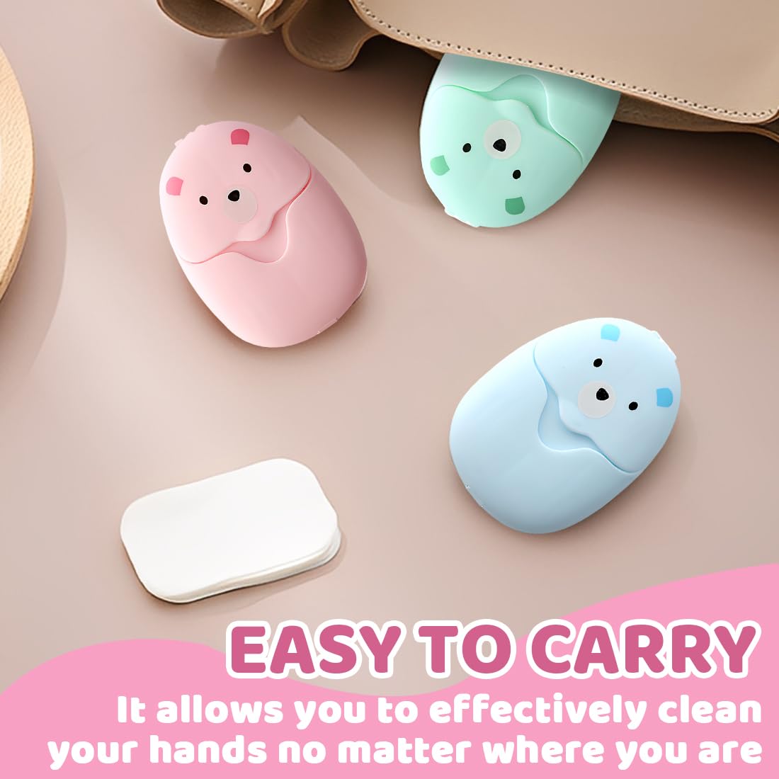 150 Pièces Feuille de Savon de Voyage,Savon Portable,Essentiels pour le Sac à Dos,Jetable,Adapté aux Enfants en Voyage,Bleu + Vert + Rose (Boîtes / 50 Pièces)