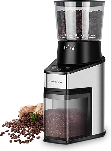 Molinillo de café cónico, molinillo de café eléctrico con 60 ajustes de molienda ajustables, molinillos de rebabas de pantalla táctil para granos de