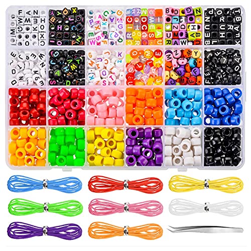 Audasi 1000 Perles Pastel de Acrylique en Multicoloris 8mm Poney Perles Bricolage Perle colorées Alphabet Lettre Perles avec Corde Élastique pour DIY Collier Bracelet Fabrication de Bijoux Cover