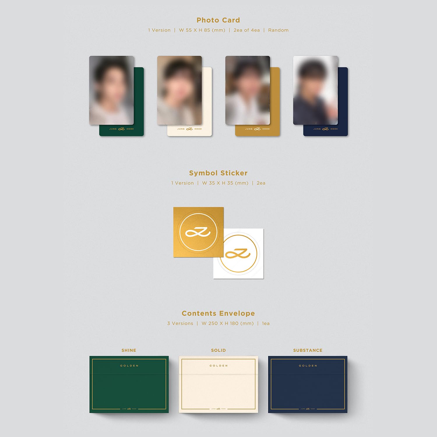 JUNGKOOK GOLDEN SHINE Ver. Book Case Photo Book CD Post Card Poster Photo Card Sticker Set