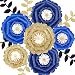 Fonder Mols 3D Paper Flowers Decorations for Wall (Navy Blue Gold, Set of 5) for Royal Blue Baby Boy Shower, First Nautical, Shark Birthday Party Photobooth Backdrop(NO DIY)