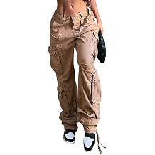 SEMATOMALA Womens Multi-Pockets Hip Hop Dance Cargo Flare Pants Baggy Punk Grunge Y2K 90s Boyfriend Trousers Streetwear