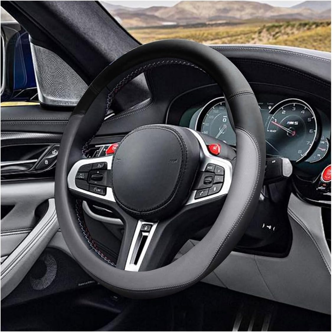 14.5"-15" Car Steering Wheel Cover, Microfiber Leather Cover, Anti-Slip Breathable Steering Wheel Decoration, Universal Steering Wheel Accessories for Diverse Cars (Gray)