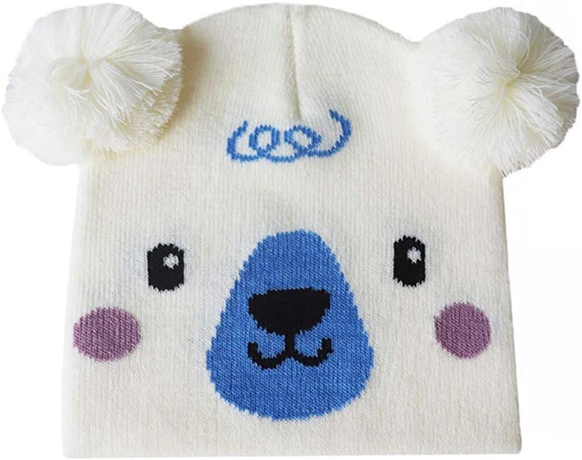 Kids Boys Girls Winter Cute Cartoon Animal Beanie Hat with Pom Toddler Warm Knitted Slouchy Skull Cap
