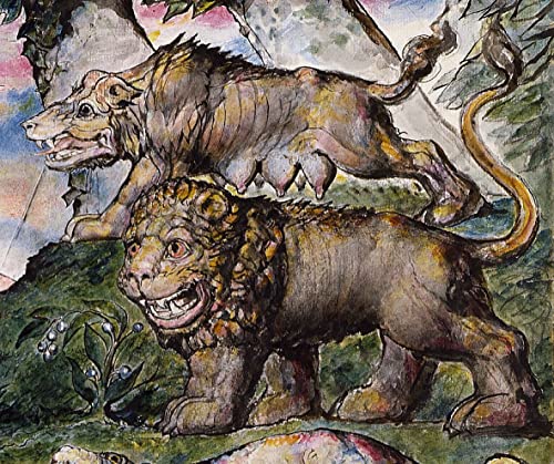 Toile peinture murale lion William Blake remplace un mur vide par un salon artistique