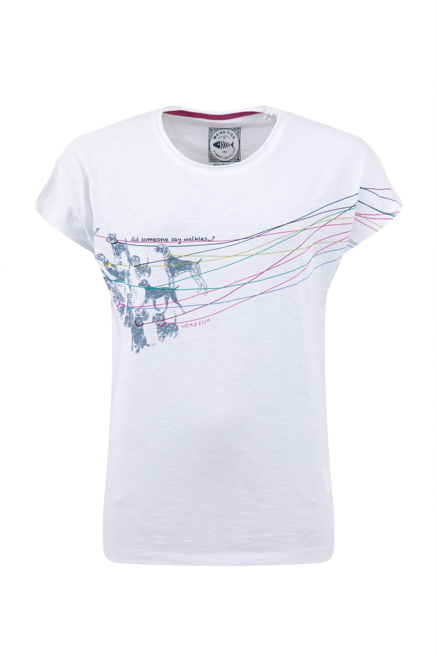 Weird Fish Women's White Lead The Way Front Print Graphic T-Shirt In | Size: 18