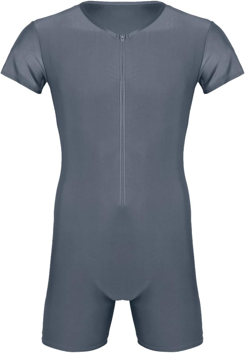 Alvivi Men's Short Sleeves Zipper Shirt Top Boxer Briefs Workout Gymnastics Leotard Bodysuit