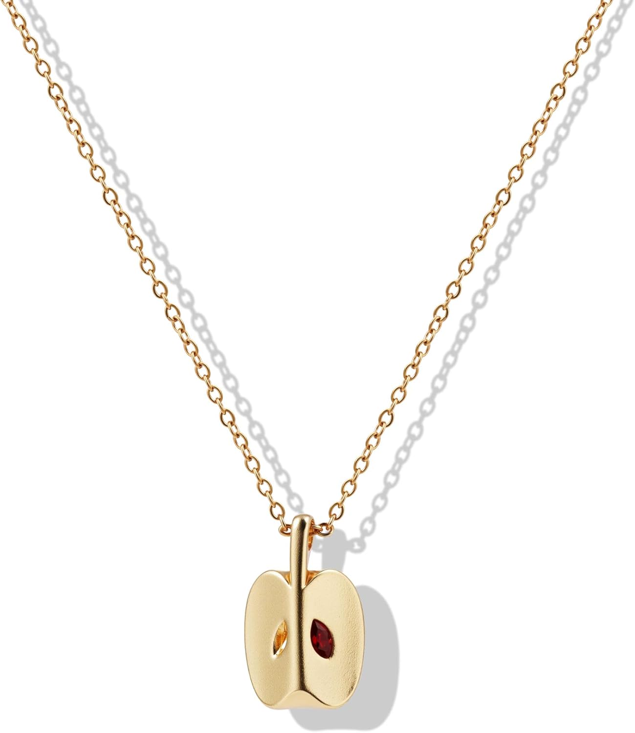 Cute Apple Pendant Necklace for Women 14K Gold Plated Chain Dainty Apple Necklace with Red Gemstone Adjustable Lovely Fashion Jewelry Gift