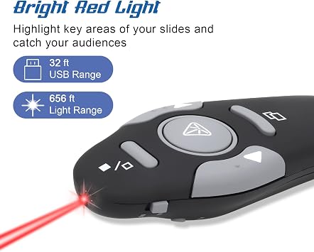 Presentation Clicker,328FT Wireless USB Powerpointer Clicker,Clicker for Powerpoint,2.4GHz Powerpoint PPT Clicker for Mac/Win/Computer/Laptop