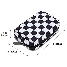 E-Tree Cute Small Makeup Bag, Cosmetic Toiletry Skin Care Make up Little Items Pouch for Purse,Zipper Mini Tech Charger Cable Electronic Organizer Case,Travel Accessories for Women Men Teen,Checkered